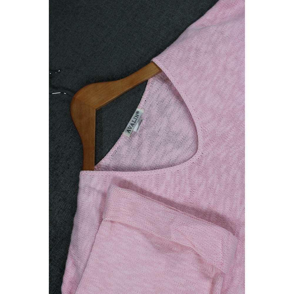 Avalin Pink Cotton Knit V-Neck Sweater 3/4 Sleeve Style 9079 One Size USA Made